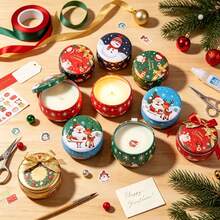 60pcs Christmas Candle Making Kit, 8pcs 2.5oz Random Christmas Pattern Empty Metal Candle Jars, Wicks, Wick Stickers, Wooden Wick Holders, DIY Scented Candle Handmade Set, Holiday Gift - Multiple Styles - View 2