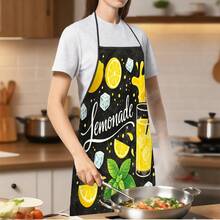 1pc Fun Print Apron, Pattern Of Lemon Soda Ice Cubes And Mint Leaves, Made Of Durable And Easy To Clean Polyester, With Adjustable Waistband, Perfect For Cooking, Gardening, Orchard Picking And Holiday Events - Multicolor - View 5