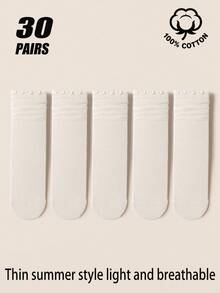 1/5/20/30 Pairs 100% Cotton Women's Crew Socks, Summer Thin Mesh Breathable Ruffle Trim Casual Socks, Lightweight Pastel Color Socks For Daily Wear - Multicolor - View 19