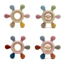 6-Point Teething Boat Steering Wheel Teether For Baby, Silicone And Beech Wood Teething Toy For Infant Teething Period - Multicolor - View 1