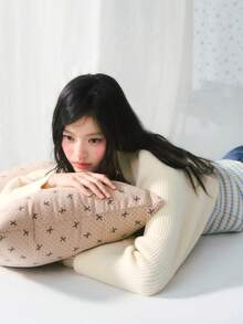 Korean Style Contrast Stripe Bandeau Top & Knitted Cardigan 2pcs Set, Slim Fit Flattering Top Outfit For Women, Autumn/Winter - White - View 5