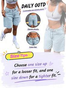 Women's Solid Color Bermuda Denim Shorts Casual Summer, Everyday Wear - Light Wash - View 3