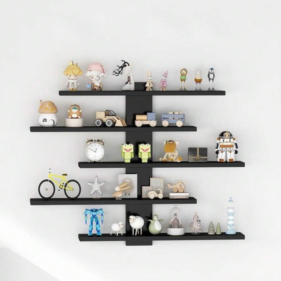5-Tier White Wall-Mounted Display Rack Storage Rack Display Rack Effectively Saves Space 14.57inch Suitable For Dolls Statues Building Blocks And Collectibles Very Suitable For Living Rooms Bedrooms Kitchens Bathrooms Holiday Gifts Mother's Day Gift
