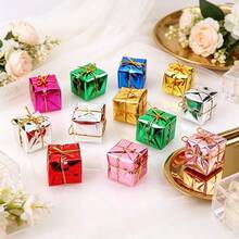 10pcs Christmas Shiny Mini Decorative Boxes, Mixed Color Metallic Foil Wrapped, Christmas Tree Hanging Ornament Boxes - Multicolor - View 2