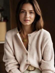 Comfortable Plus Size Regular Length Women's Cardigan, Medium Stretch Fabric, Ideal Choice For Autumn Women's Wear. - Apricot - View 1