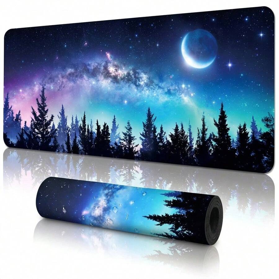 Großes erweitertes Gaming-Mauspad mit mystischem Aurora-Nacht-Himmel-Design, rutschfeste Gummibasis, glatte Gleitfläche, multifunktionale Schreibtischunterlage für Computer, Büro, Zuhause und Studium, abstrakte Universum-Desktop-Dekoration - A - Übersicht 1