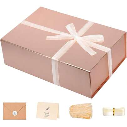 LIFELUM Gift Box For Presents 13.8'' X 8'' X 4.45'' Rose Gold Luxury Gift Box With Magnetic Lid Gift Boxes Contains Card, Ribbon, Shredded Paper Filler Gifts For Women (1Pcs)