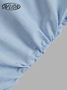 Aflion Women's Light Blue Zipper Lapel Long Sleeve Shirt, Side Ruched Fitted Cropped Top, Halloween Commute Daily Casual Blouse - Blue - View 5