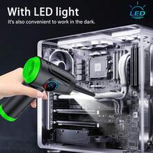 無線電動除塵吹風機 51000RPM 便攜式吹風機，4段式LCD顯示，3000mAh USB充電，15-45分鐘運行時間，90°可折疊手柄，多種噴嘴，適用於電腦、鍵盤、遊戲機、汽車的除塵清潔器，可取代一次性壓縮空氣罐 - 綠色 - 查看 5
