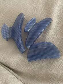 1pc Blue Plaid Twill Hair Clip, Transparent Grid Non-Slip Claw Clip, Retro Avant-Garde Style, Large Hair Claw, Women's Daily Hairstyle Accessory - Multicolor - View 1