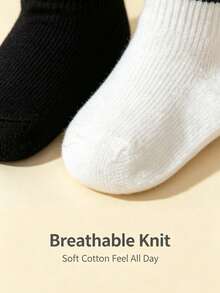 8 Pairs Children's Solid Color Minimalist Double Stripe Weekday Socks, Comfortable Versatile Casual Sports Socks, Sweat-Absorbent And Odor-Resistant - Multicolor - View 2