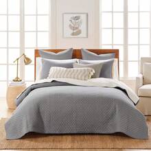 Levtex Home - Juego de Edredón de Punto de Cruz - 100% Algodón - Edredón King (106x92in.) + 2 Fundas de Almohada King (36x20 pulg.) Crema - azul real - Ver 3
