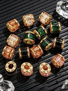 1 Buah Manik-Manik Silinder Lubang Besar Stainless Steel Berlapis Emas 18K dengan Manik-Manik Spacer Rhinestone untuk Gelang dan Kalung, Kit Pembuatan Perhiasan DIY - titisan - View 6