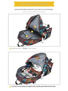 Colorful Graffiti Print Waterproof Laptop Backpack, Street Fashion Casual Daily Use Bag, Large Capacity Travel Backpack, Suitable For Outdoor Sports, Vacation, Daily Commute And Campus Life - Multicolor - View 7