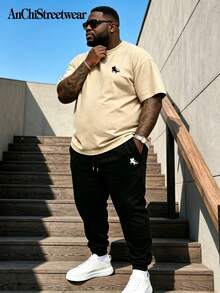 2pcs/Set Plus Size Men's Fashionable Minimalist Knight Graphic Casual Short Sleeve T-Shirt And Pants Set, Suitable For Streetwear, Outdoor, And Daily Wear - Multicolor - View 1
