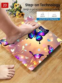 2D Flat Butterfly Photo, Purple And Light Color. LED Display Electronic Scale, Bathroom Electronic Scale, Tempered Glass Surface, Temperature Detection, - Multicolor - View 10