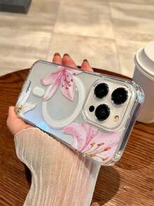 1 Buah Casing Ponsel Motif Bunga Lili Merah Muda Kompatibel dengan Apple 17Promax/16plus/16Pro/15Promax/14Pro/13Promax/12Pro/11 Pelindung Ponsel - MultiWarna - View 4