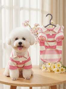 Dünnes, nicht dehnbares Polyester-gestreiftes Zweibein-Hemd, geeignet für kleine Katzen und Hunde wie Toypudel und Bichons für ganzjähriges Tragen (Dieser Stil fällt klein aus, wir empfehlen den Kauf von 1-2 Größen größer) - Pink - Übersicht 10
