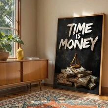 1pc Time Is Money Wall - Minimalist Suitable For Bedroom & Living Room Decor, Modern Financial Quote, Unframed Canvas For Office Gift, Time Management Theme Decorations,Halloween Christmas Decor - Multicolor - View 2