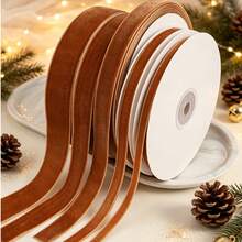 Flocked Ribbon Christmas Ribbon For Gift Wrapping, Christmas Tree Decorations, Wreath Decorations, Christmas Stocking Decorations, Flocked Satin Ribbon Bows 3/4 Inch X 10 Yards (Multiple Sizes Available) With Paper Spool For Easy Storage - Brown Size 10 - View 1