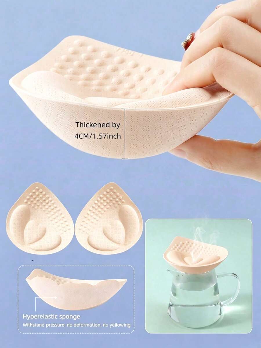1 Pair Enhanced Push-Up Bra Pads, 4cm Thick, Heart-Shaped Design With Massage Point Texture, Suitable For Sports Bras And Daily Wear Invisible Sponge Bra Pads, Providing Instant Lift And Natural Appearance For Women - Apricot - View 1