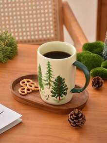 Little Forest Warm Story Creative Pine Forest Illustration Large Capacity Ceramic Mug With Lid - Multicolor - View 2
