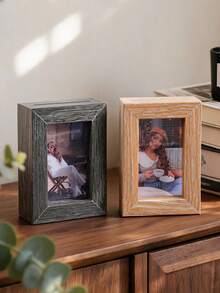 1pc 3D Minimalist Thick Frame Photo Frame, Vintage Dual-Tone Thick Edge Rectangular Mini Desktop Standing Photo Frame Home Office Decor Gift (Frame Only, No Photo Included) - Display Stand - View 2