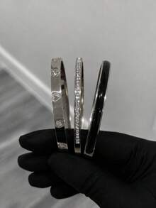 1/4件套18K镀金不锈钢心形扣手链，镶嵌立方氧化锆，女士珠宝套装，适合日常佩戴、音乐节、派对礼物 - 銀色 - 查看 3