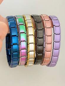 Colors Stainless Steel Square Link Bracelet, 18K Gold Plated Waterproof Stackable Chain Wrist Jewelry For Ladies - Multicolor - View 7