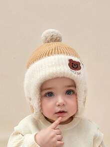 Children's Autumn/Winter Hat, Cute Paw Print Earflap Beanie, Thick Knit Cap, Unisex, Suitable For 1-3 Years Old - Multicolor - View 2