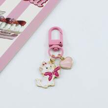 1/3/5pcs Cute Disney Marie Cat Enamel Bag Charm, Pink Bow Cat Keychain With Heart-Shaped Lollipop Pendant, Suitable For Girls - G - View 7
