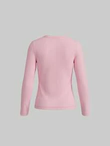 4pcs Tween Girls Basic Solid Long Sleeve T-Shirts Soft Stretchy Crew Neck Pullover Tops Fall School Outfits - Multicolor - View 6