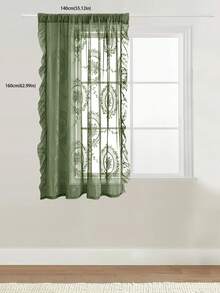 1pc Vintage Floral Lace Sheer Curtain, Retro Style Lightweight Long Pleated Ruffle Soft Light Gauze Curtain, Suitable For Home Decor All Seasons - Green - View 3