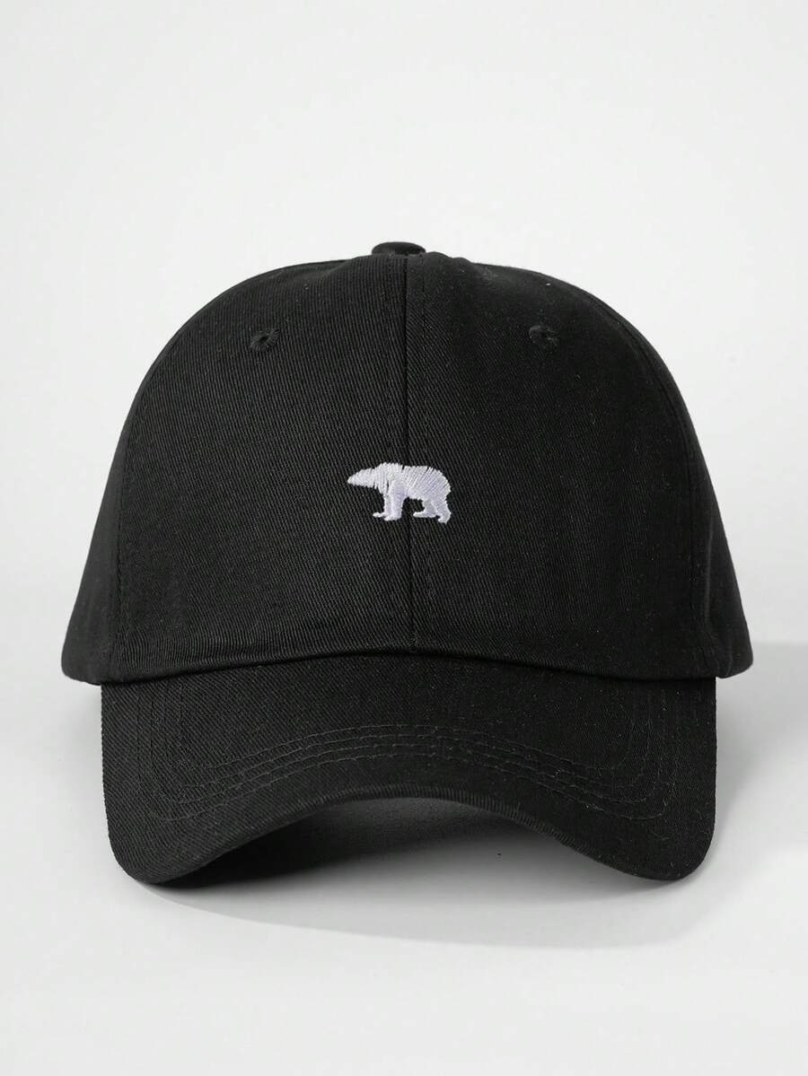 1pc Embroidered Polar Bear Baseball Cap, Suitable For Outdoor Travel, Beach Vacation, Sun Protection, Perfect For Holiday And Casual Fashion Matching, Best Holiday Gift - Black - View 1
