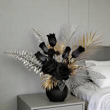 9pcs/Set Black, Gold, Silver Artificial Flower Materials DIY Bouquet, Luxurious And Elegant, Suitable For Various Home Decor, Holiday Decoration - Black Gold Silver - View 1