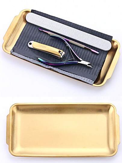 1pc Gold Square Stainless Steel Mirror Finish Metal Disinfection Tray, Suitable For Storing Tattoo Tools And Nail Art Accessories Or Home Desktop Storage Tray