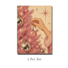 Set Of 1 Pink Christmas Tree Canvas Wall Art | Vintage Glam Holiday Decor With Disco Balls For Living Room Bedroom Frameless/Framed - A - View 14