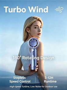Handheld Mini Turbo Fan, USB-C Rechargeable Portable Cooling Fan, 5 Speed Digital Display Fan For Travel Beach Outdoor Summer - Handheld - View 8