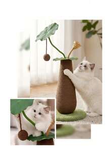 Cat Scratching Post, Indoor Cat Lotus Leaf Scratching Post, Stable Upright Cat Scratcher With Interactive Hanging Ball And Plush Base, Cute Kitten Paw Teething Toy, Pet Happy Play, Halloween Christmas Gift - Lotus Seedpod Cat Scratch Pillar - View 4