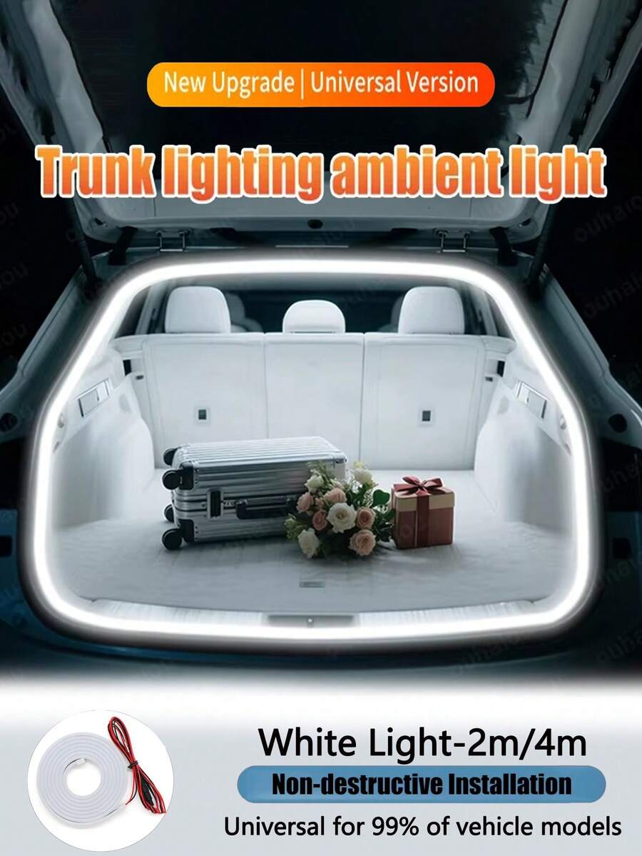 Car Trunk Atmosphere Light Strip, Flexible Waterproof LED Light Bar, Interior Trunk Decorative Lamp, High Brightness Lighting, DIY Light, Hidden Installation, Automatic Tailgate Light Strip