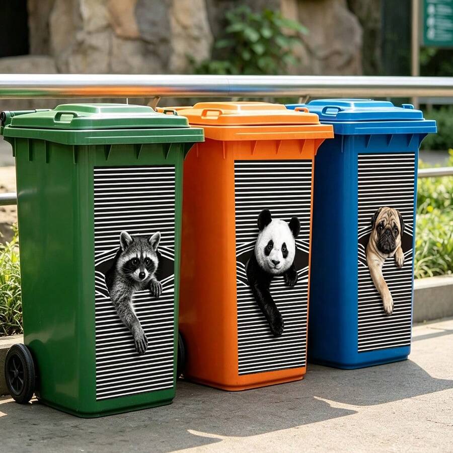 1件裝卡通動物圖案垃圾桶貼紙,14.57*32.28英吋,適用於戶外垃圾桶、牆面、廚房垃圾桶,居家裝飾,易於安裝,萬聖節、聖誕節裝飾,2D - 垃圾桶貼紙 - 查看 1