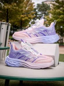 Children's Shoes/Girls' Rotating Button Fashion Casual Shoes/Girls' Pink Gradient Breathable Mesh Thick Sole Campus Running Sports Shoes - Pink and Purple - View 5