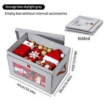 1pc Foldable Christmas Storage Box With Transparent Front Window, Stackable Fabric Holiday Decor Organizer Bin With Sturdy Leather Handles And Dust Cover, Suitable For Christmas Stockings, Ornaments, Ribbons And Holiday Supplies - Multicolor - View 11