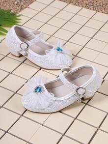 Children's Crystal Princess Shoes, Little Girls' Chunky Heel Buckle Dress Shoes For Stage Performance - White - View 3