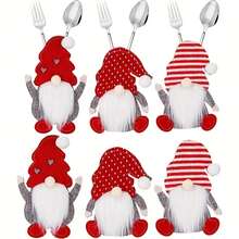 6pcs, Festive Tableware Storage Set, Table Forks, Spoons, And Placemats, Tableware Pocket Set, Decoration - Red - View 3