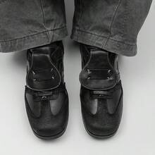 Men's Square Toe Retro Training Shoes, Flip Strap Casual Sneakers For Daily Commute And City Outings - Black - View 5