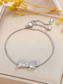 rakol 1pc Minimalist Silver Color Cubic Zirconia Decorated Bracelet - Silver - View 7