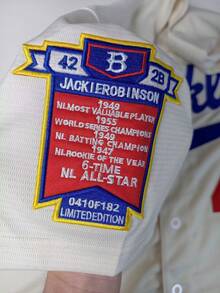 Men's #42 Legendary Jackie Robinson Beige Embroidered Baseball Jersey, 1955 Champion Vintage Commemorative Baseball Apparel, Fan Gift - Beige - View 8