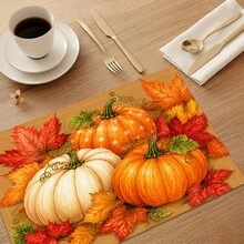 1pc/4pcs/6pcs/8pcs, Autumn, Pumpkin Pattern Suitable For Dining Table, Breakfast Mat, Coffee Bar, All-Season Decoration, Washable Table Mat, Room Decor, Kitchen Dining Table Mat, Indoor/Outdoor Party Decoration, Home Decor, Ideal Gift - Multicolor - View 6