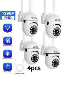 WJG 1or2/4cs 1296P WiFi Surveillance Camera, Intelligent FHD Monitoring, Camera With 360 °/90 ° Pan/Tilt, One Click Voice Call, Two-Way Voice - White - View 4